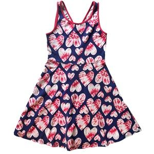 Girls Sz 7/8 Tye Dye Hearts Dress Red White and Blue